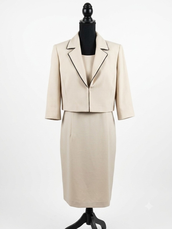 Kasper Dresses & Skirts - Kasper Beige Midi Dress with Black Trim Jacket